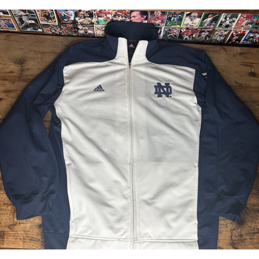 Adidas ClimaLite Notre Dame Jacket Scorch Full Zip Blue White ND Logo Men's XL